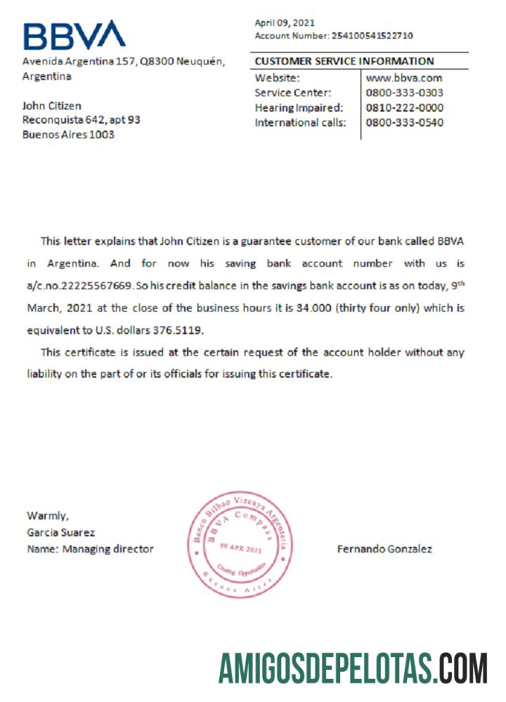 Referência do Banco BBVA Argentina modelo